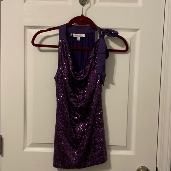 Purple Sequin Top with Bow - Picture 1 of 5